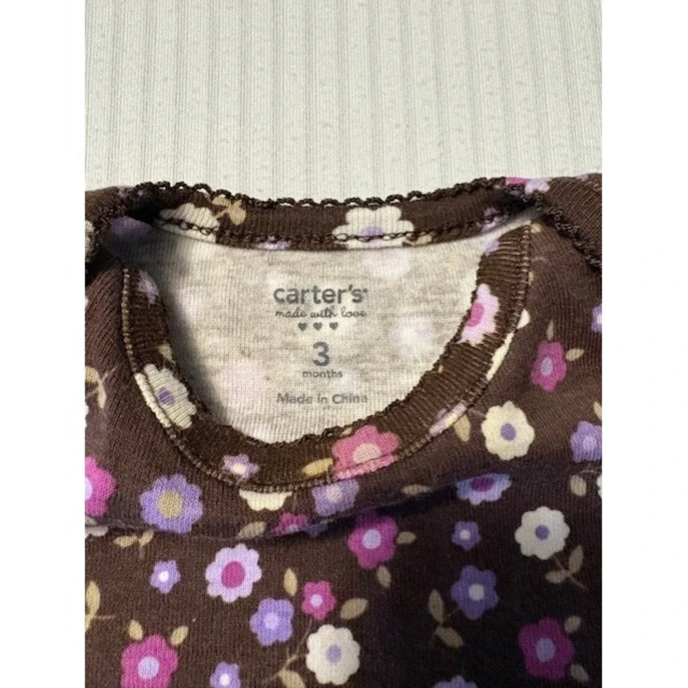 Carters size 3 months one piece bodysuit, dark brown with multi colored flowers